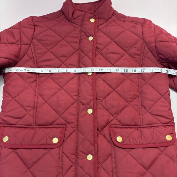 J Crew Quilted Field Jacket Women's Burgundy Maroon Red Size Medium Brass snaps - Picture 6 of 8